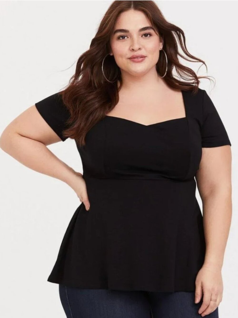 Torrid Black Ponte Peplum Top Sweetheart Neck Size 1 1X